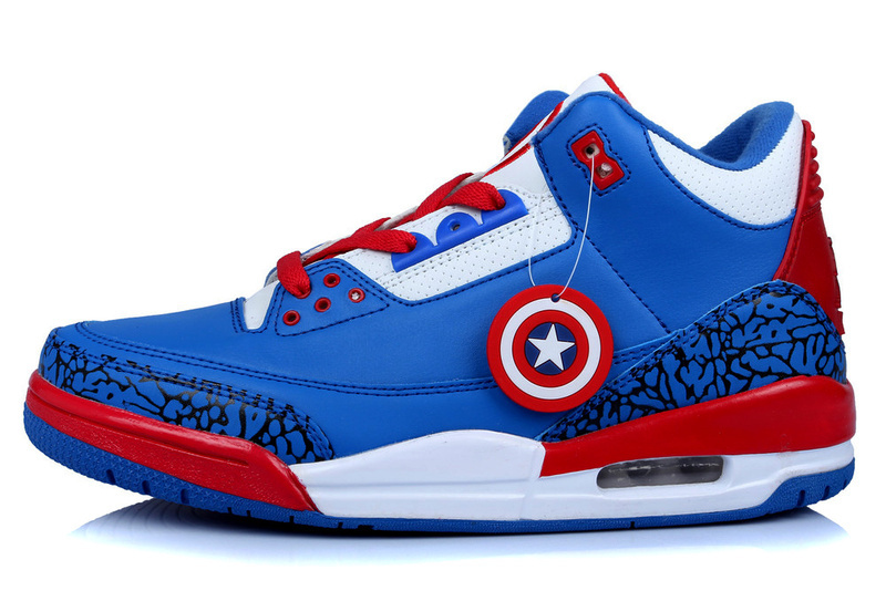 New Arrival Jordan 3 Captain America Edition Blue White Red Shoes - Click Image to Close